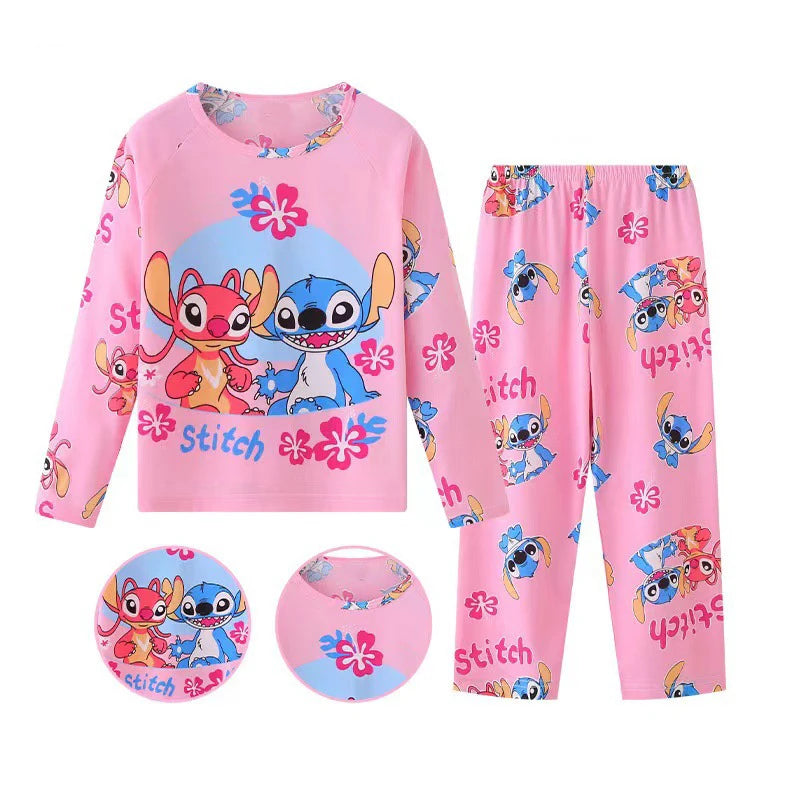 Conjunto Infantil Stitch e Angel – Pijama de Manga Longa para Meninos e Meninas, Conforto na Primavera
