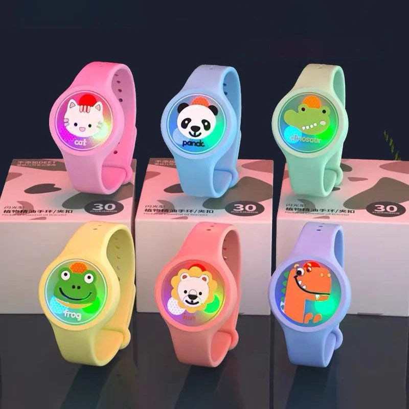 Pulseira Repelente de Mosquito Infantil – Silicone à Prova d’Água com Animais, Proteção Anti-Insetos para Crianças