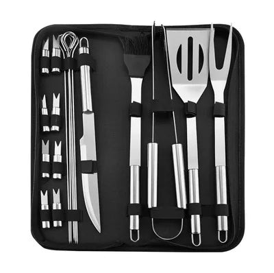 Conjunto de utensílios para churrasco em aço inoxidável – Conjunto portátil para churrasco ao ar livre com bolsa de armazenamento para grelhar e assar