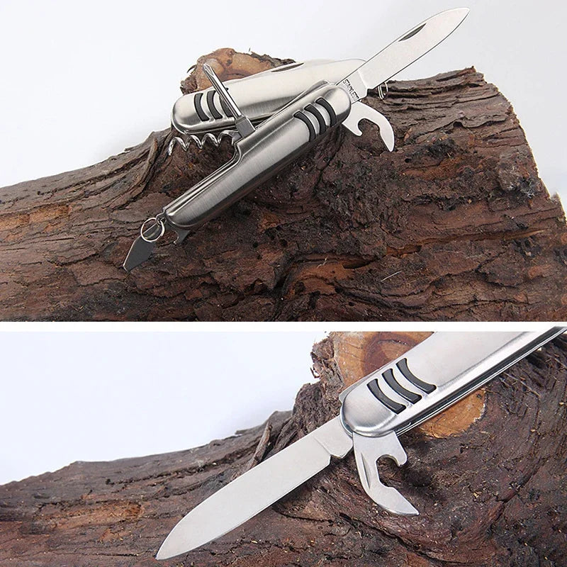 Faca multifuncional dobrável de aço inoxidável 1 unidade – Faca universal para acampamento, frutas e churrasco no estilo do exército suíço
