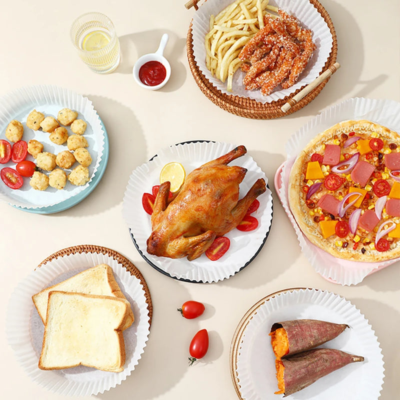 Papel Descartável Antaderente para Airfryer – 50/100 Peças Redondas | Ideal para Fritadeira Elétrica e Assados