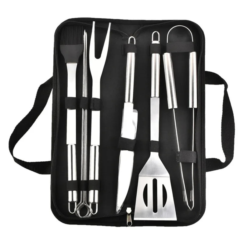 Conjunto de utensílios para churrasco em aço inoxidável – Conjunto portátil para churrasco ao ar livre com bolsa de armazenamento para grelhar e assar