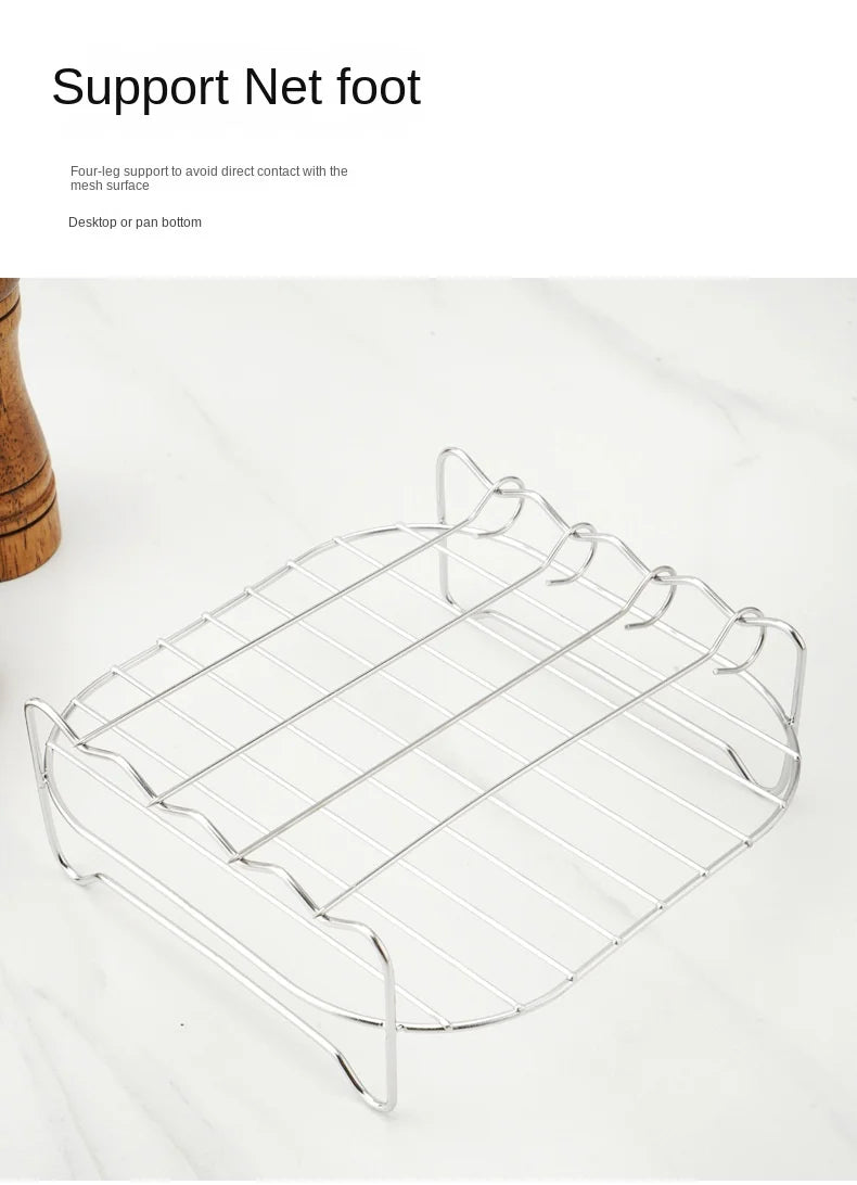 Conjunto para churrasco ao ar livre – espetos de aço inoxidável, grelha quadrada e fritadeira a ar quente com suporte para churrasco