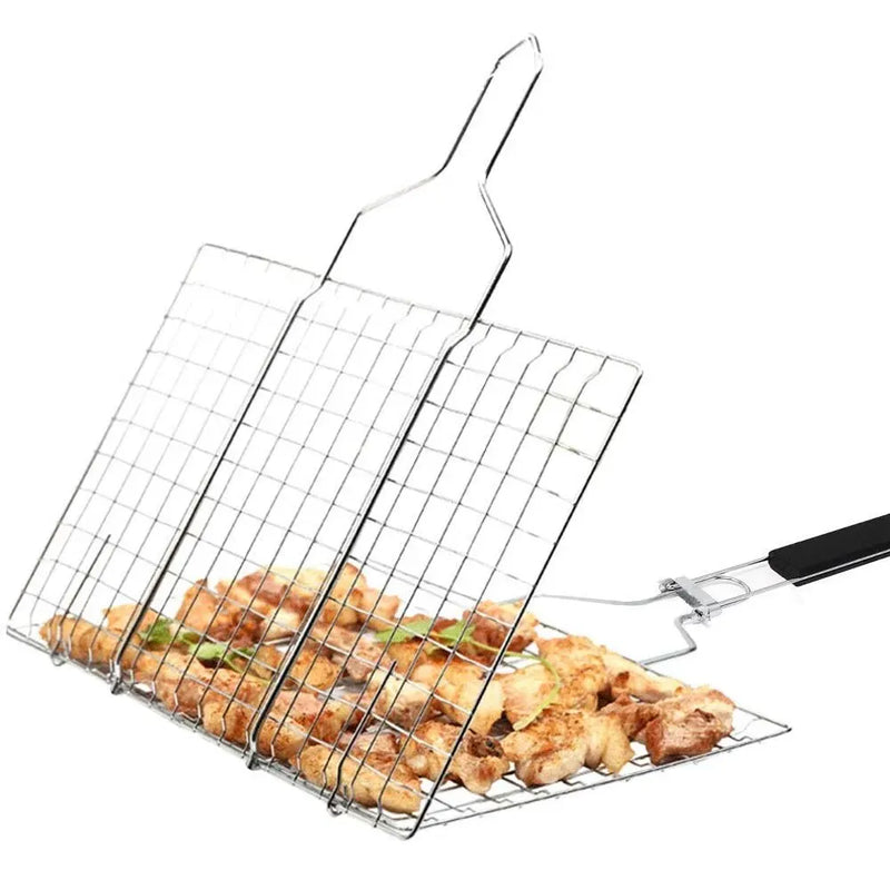 Cesta de malha para churrasco em aço inoxidável – Tapete antiaderente para carne, legumes e bifes, ideal para piqueniques e churrascos