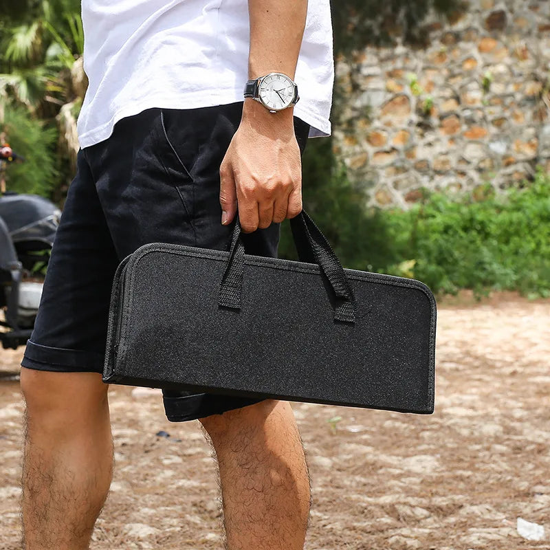 Conjunto de utensílios para churrasco em aço inoxidável – Conjunto portátil para churrasco ao ar livre com bolsa de armazenamento para grelhar e assar