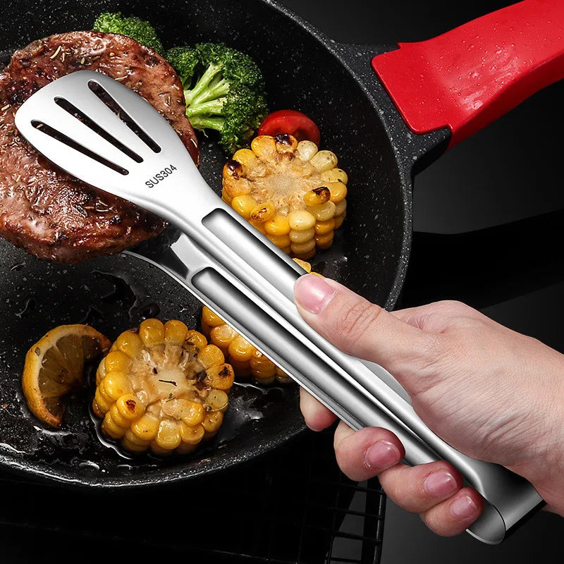 Pinça para alimentos e churrasco em aço inoxidável – Utensílio de cozinha longo para carne, salada, bife e servir alimentos
